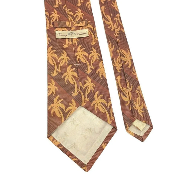 Tommy Bahama Men's Woven Silk Necktie Palm Trees Made in USA Brown Burnt Orange - Picture 5 of 10